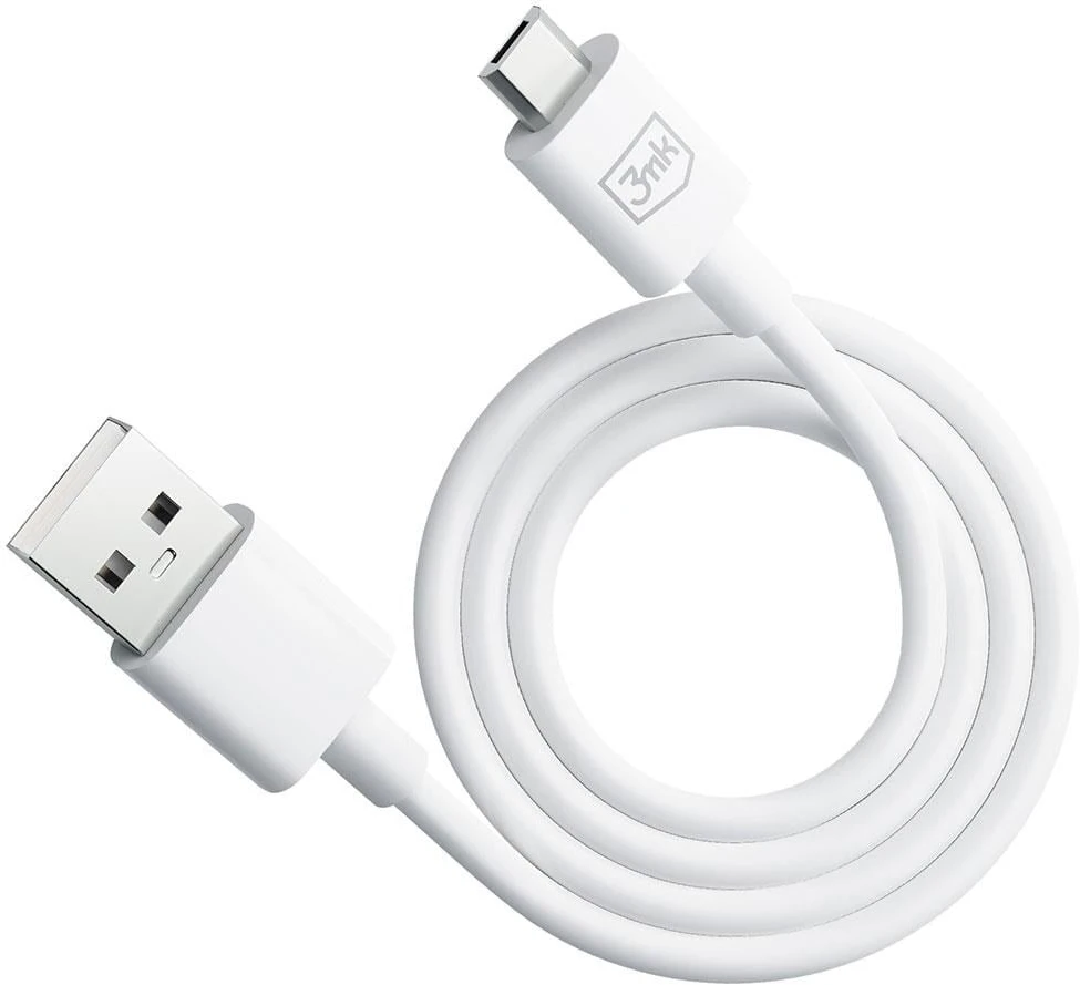 3MK Hyper Cable USB-A – Micro USB 1,2 m 5 V 2,4 A Baltas kabelis