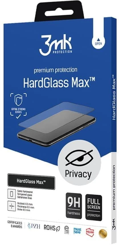 3MK HardGlass Max Privacy Apple iPhone 15 Plus 6.7" juodas, viso ekrano stiklas
