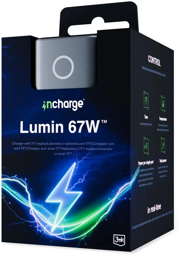 3Mk apsauga 3mk InCharge Lumin PD 67W QC4+ PPS AFC FCP SCP 1A2C TFT Ekranas Juodas/Pilkas