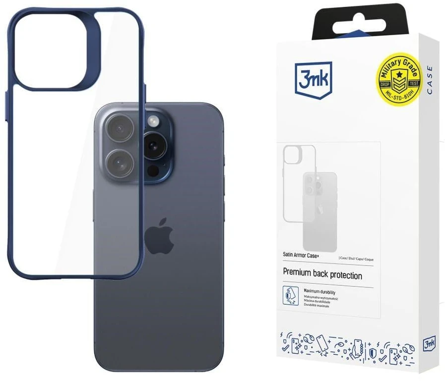 3mk Satin Armor Case+ Mėlyna Apple iPhone 15 Pro Max - dėklas telefonui baltos spalvos