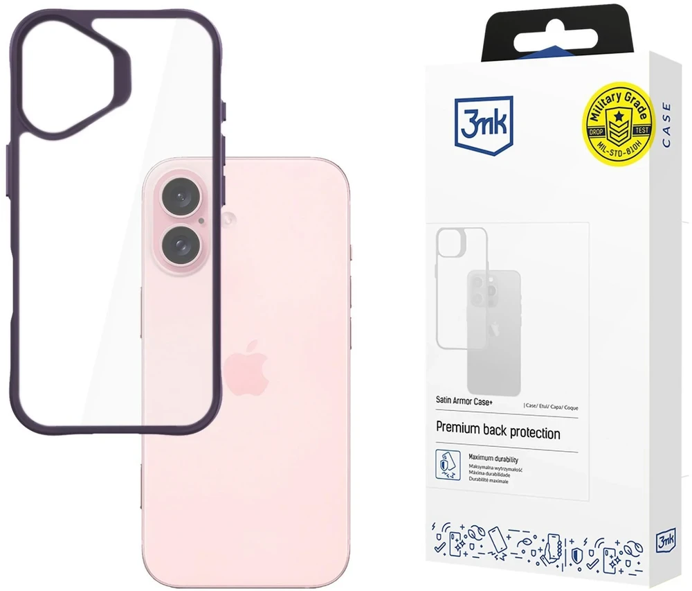 3MK SatinArmor+ Dėklas Apple iPhone 16 Pro 6.3″ violetinės spalvos Military Grade