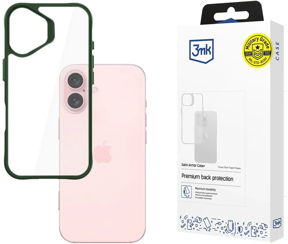 3MK SatinArmor+ Dėklas Apple iPhone 16 Pro Max6.9″ žalias Military Grade