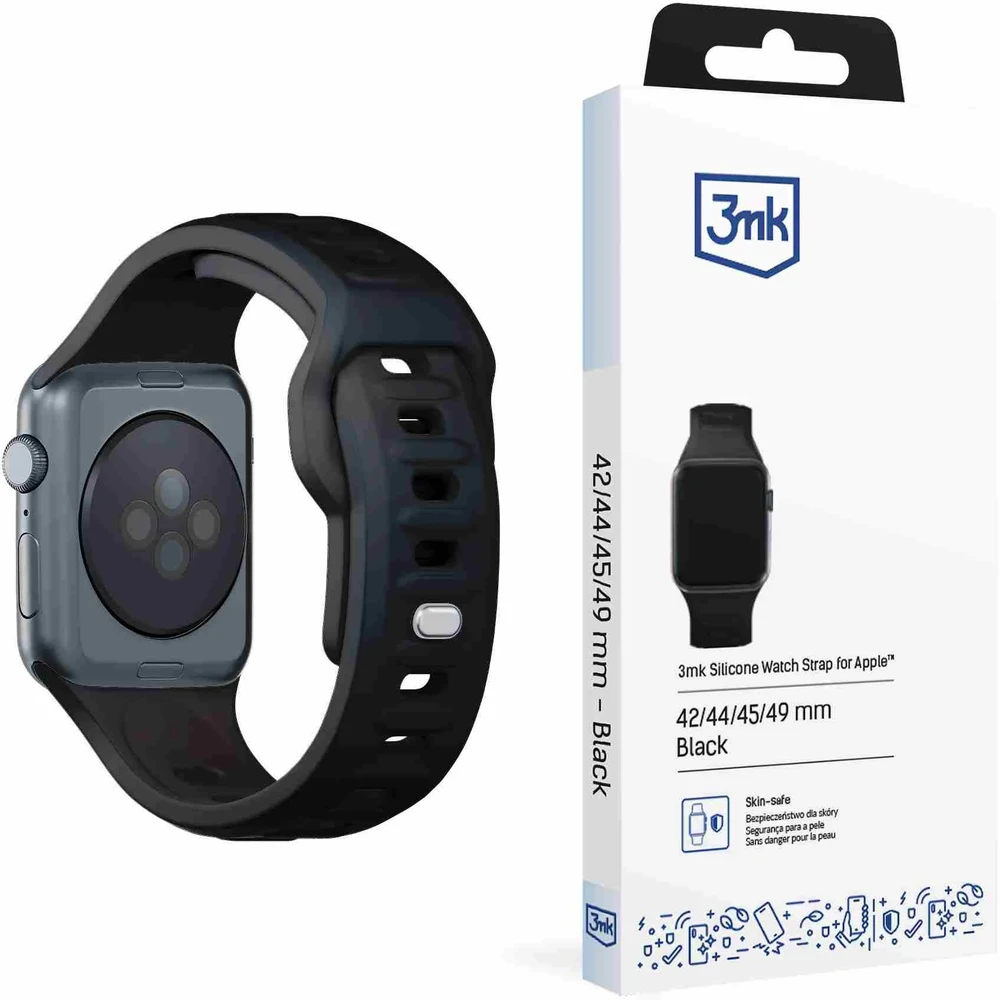 3MK Silicone Watch apyrankė juodos spalvos for Apple Watch 42/44/45/49mm