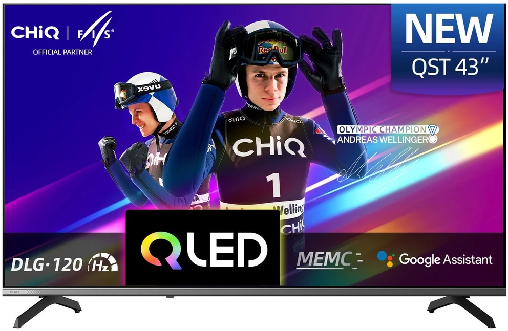 CHiQ U43QST televizorius, 43 colių, UHD, QLED, itin plonas, „Google TV“, DLG 120 Hz, „Dolby Audio“, berėmės, metalinio paviršiaus