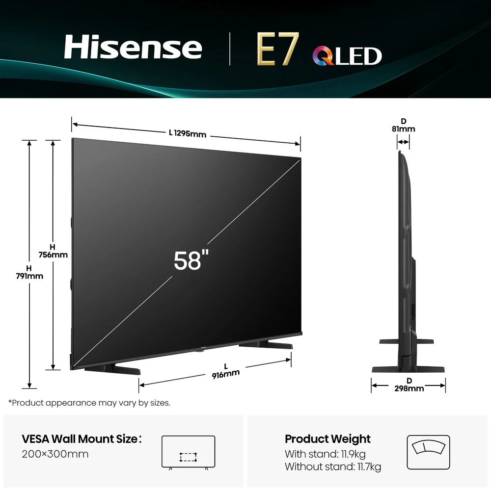 Televizorius 58" HISENSE 58E7Q (2025)