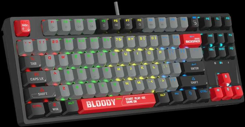 A4tech Bloody Klaviatūra S87 žaidimų klaviatūra Mechaninė laidinė raudona jungiklis CZ/SK juoda