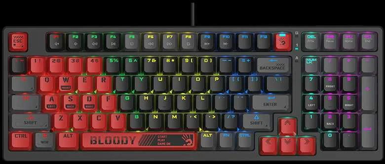 Klaviatūra žaidimams A4Tech Bloody S98 Sports BLMS Raudona Plus su laidu mechaninė su pašvietimu juoda