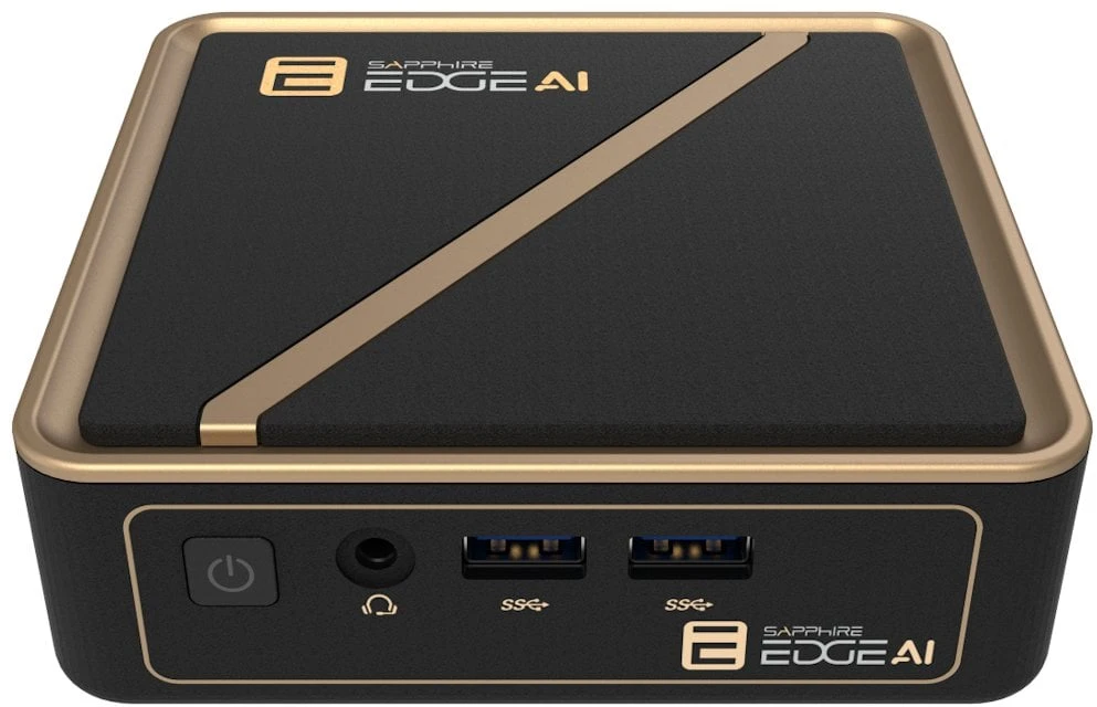 Sapphire EDGE AI 350 BAREBONE kompiuteris AMD Ryzen AI 7 350 su WIFI BT moduliu, VESA laikikliu, maitinimo adapteriu ir maitinimo laidu, be SSD ir atminties.