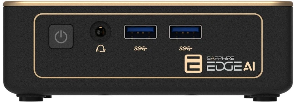 Sapphire EDGE AI 350 BAREBONE kompiuteris AMD Ryzen AI 7 350 su WIFI BT moduliu, VESA laikikliu, maitinimo adapteriu ir maitinimo laidu, be SSD ir atminties.