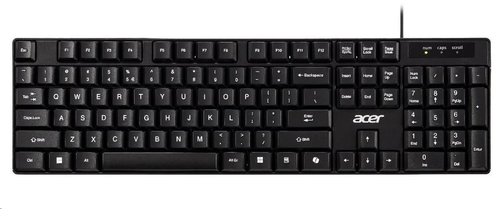 ACER laidinė klaviatūra AKW100, USB 2.0, 5 milijonai klavišų paspaudimų, atspari vandeniui, juoda