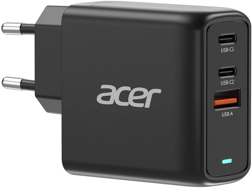 „Acer“ 67 W PD GaN įkroviklis, 2 x USB C ir 1 x USB A, ES kištukas, 100 W USB C laidas, mažmeninė pakuotė