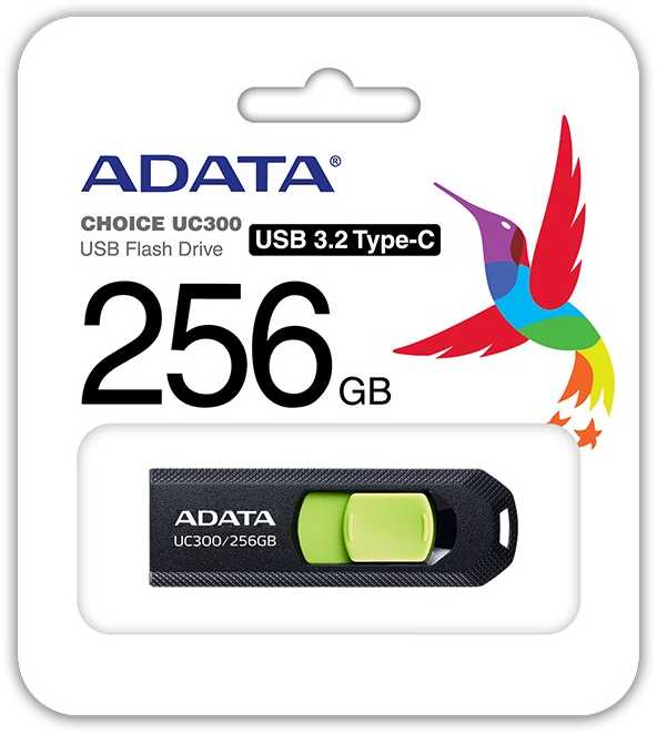 ADATA | FlashDrive | UC300 | 256 GB | USB 3.2 Gen 1 | Juodas/Žalias