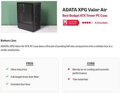 ADATA XPG Valor Air ATX Midi Tower juodas Glas 4x120mm