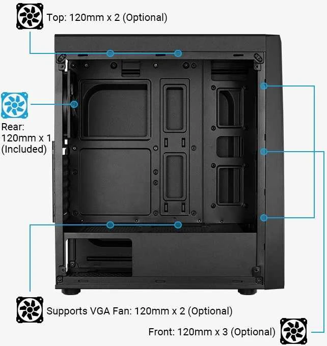 AEROCOOL AEROPGSBOLT-BK-RGB PC dėklas ATX Aerocool BOLT RGB USB 3.0 - 1x120mm Juodas FAN