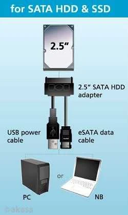 Akasa Flexstor eSATA laidas skirtas 2,5" SATA HDD ir SSD