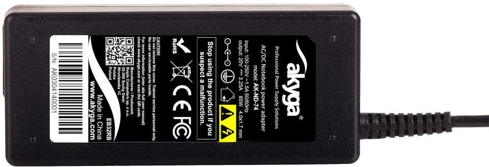 Nešiojamojo kompiuterio pakrovėjas Akyga AK-ND-74 (20V / 3.25A 65W 4.0 x 1.7mm) LENOVO 1.2m