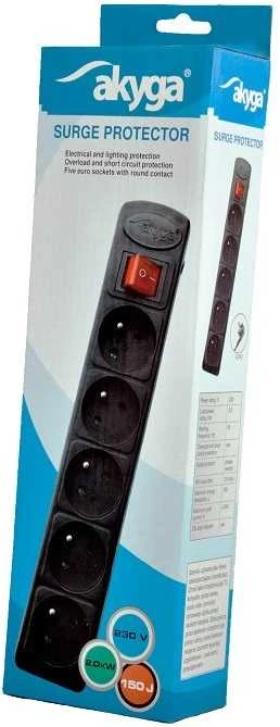 Prailgintuvas Akyga AK-SP-05B - juodas - 5 lizdai - 3m