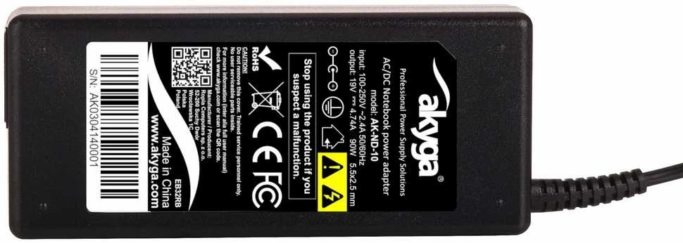 Nešiojamojo kompiuterio pakrovėjas Akyga AK-ND-10 (19V / 4.74A 90W 5.5 x 2.5mm) ASUS / TOSHIBA / LENOVO 1.2m