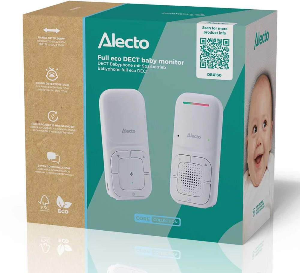 „Alecto DBX130“ modernus elektroninis kūdikių monitorius, baltas