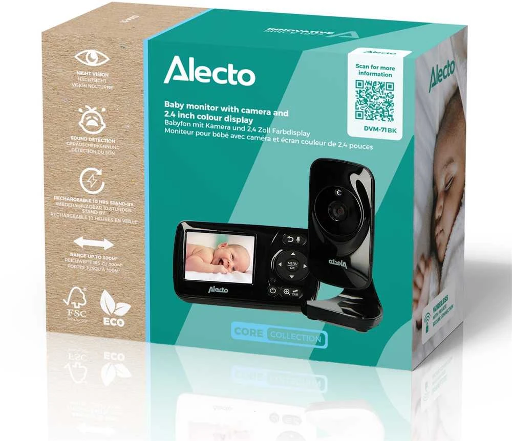 „Alecto DVM71BK“ – vaizdo kūdikių monitorius su spalvotu ekranu, juodas