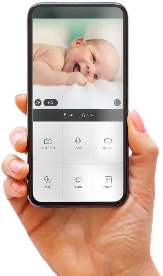 „Niania Alecto Alecto WLAN“ kūdikių telefonas su juoda / pilka kamera