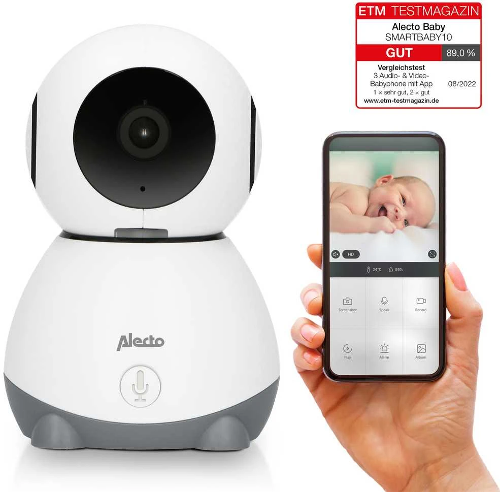 „Niania Alecto Alecto WLAN“ kūdikių telefonas su juoda / pilka kamera