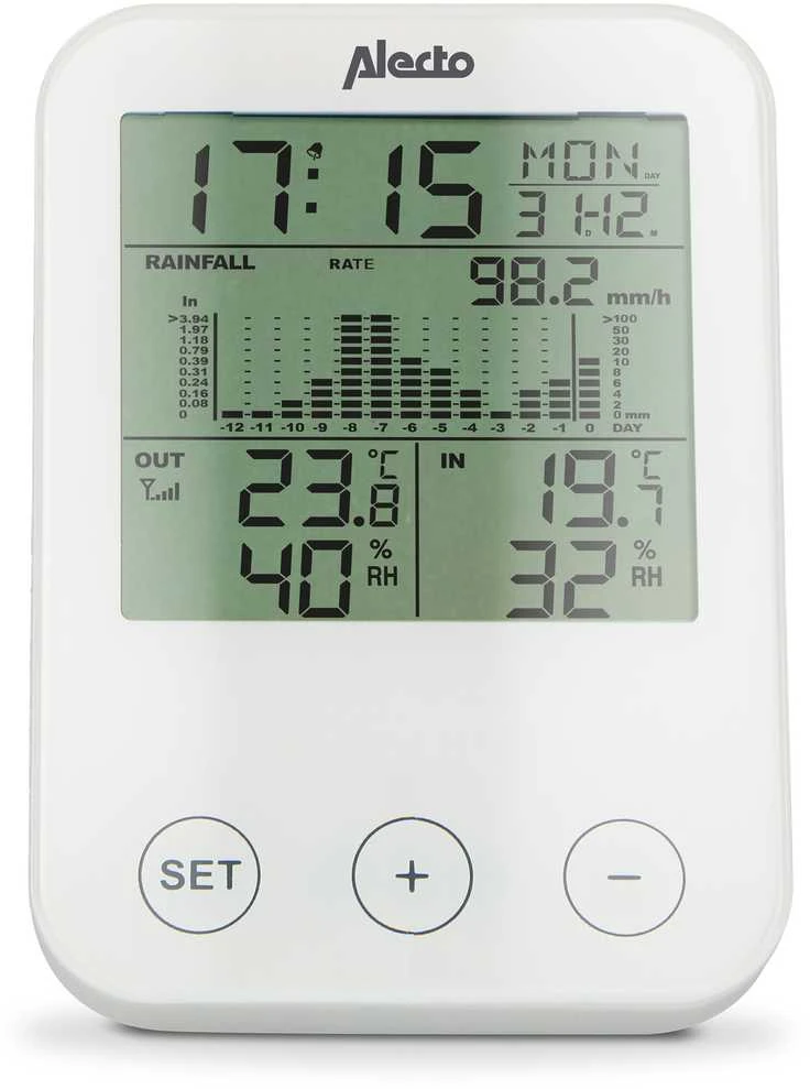 Alecto WS-1200 meteorologinė stotis su belaidžiu lietaus matuokliu, balta