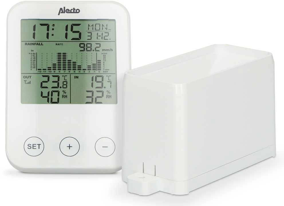 Alecto WS-1200 meteorologinė stotis su belaidžiu lietaus matuokliu, balta