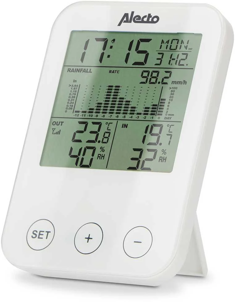 Alecto WS-1200 meteorologinė stotis su belaidžiu lietaus matuokliu, balta