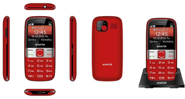 ALIGATOR A775 Senior raudonas + stacionarus įkroviklis