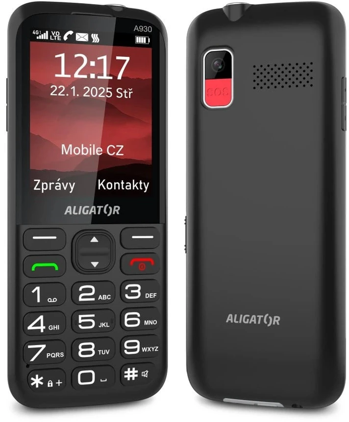 ALIGATOR A930 GPS 4G Senior juodas + įkrovimo stovas