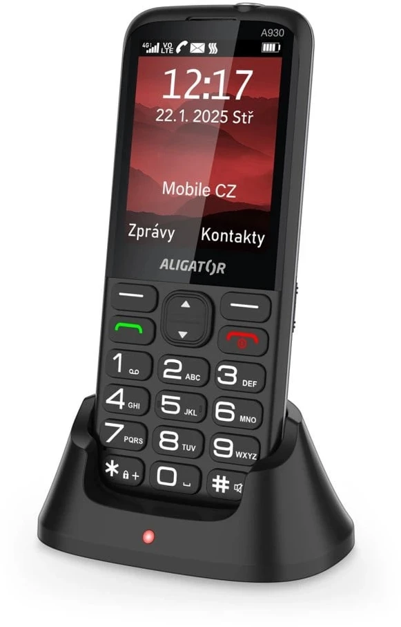 ALIGATOR A930 GPS 4G Senior juodas + įkrovimo stovas