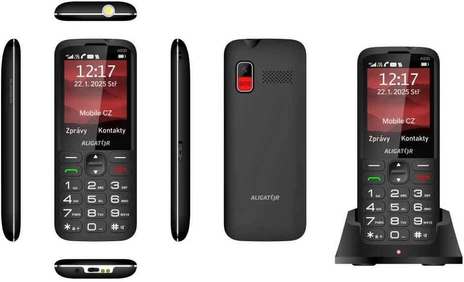 ALIGATOR A930 GPS 4G Senior juodas + įkrovimo stovas