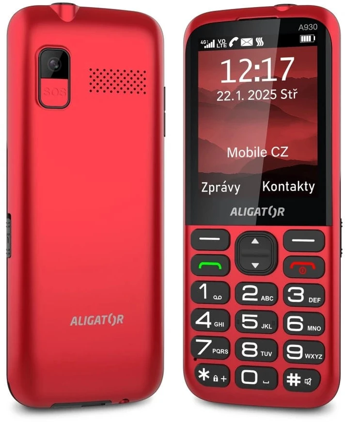 ALIGATOR A930 GPS 4G senjorams, raudonas + įkrovimo stovas