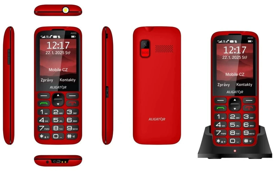 ALIGATOR A930 GPS 4G senjorams, raudonas + įkrovimo stovas