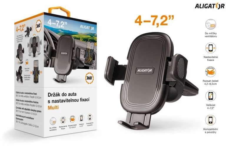 Aligator automobilio laikiklis su reguliuojamu tvirtinimu HA20 Multi ventiliacijos grotelėms