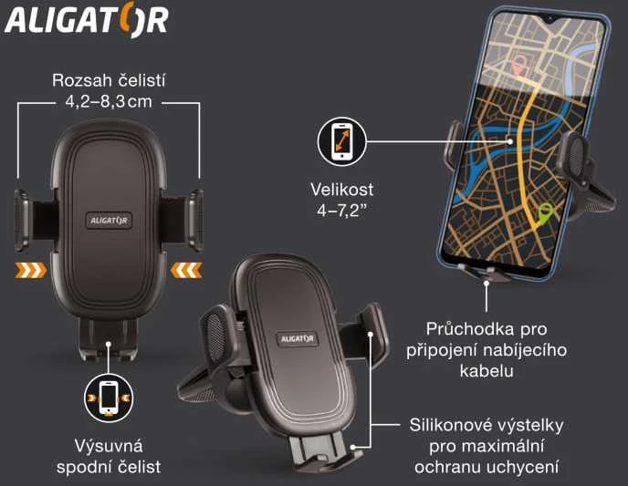 Aligator automobilio laikiklis su reguliuojamu tvirtinimu HA20 Multi ventiliacijos grotelėms