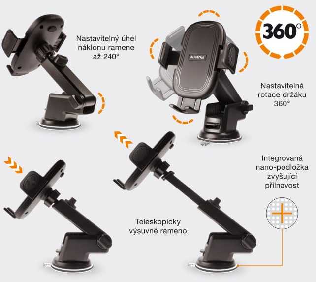 „Aligator“ automobilio laikiklis su ištraukiama rankena HA21 Multi, skirtas priekiniam stiklui ir prietaisų skydeliui