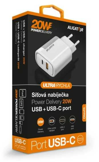 Aligator USB maitinimo įkroviklis baltas