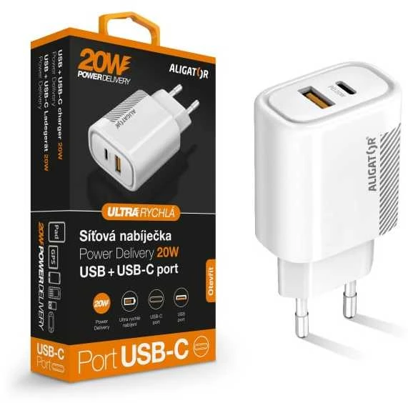 Aligator USB maitinimo įkroviklis baltas
