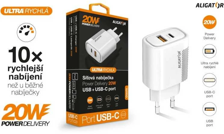 Aligator USB maitinimo įkroviklis baltas