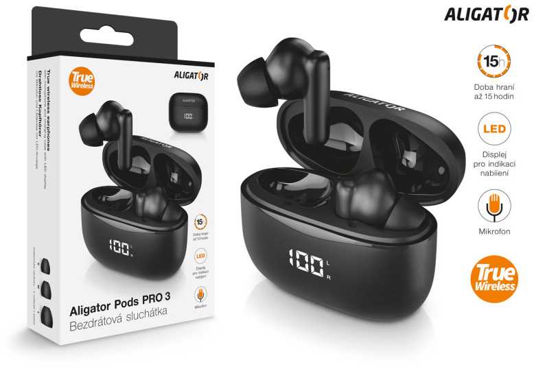 Aligator Bluetooth ausinės Alligator Pods PRO 3, juodas