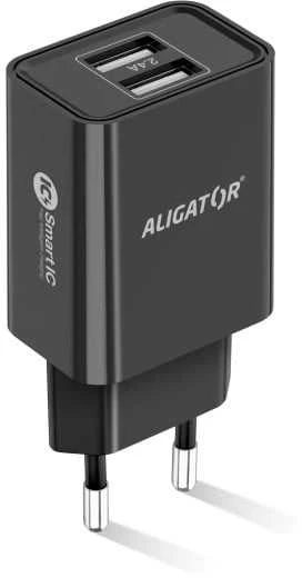 „Aligator“ išmanusis kintamosios srovės įkroviklis 2,4 A, „Lightning“ (CHA0044), juodas