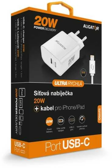 Aligator USB-C PD 20W greitas įkroviklis su USB-C laidu