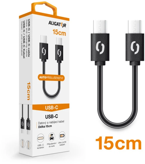 Aligator POWER Datový kabelis USB-C - USB-C 15cm juoda