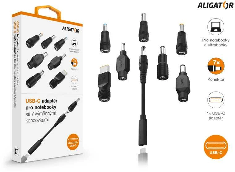 Aligator USB-C adapteris nešiojamiesiems kompiuteriams ir ultrabooks su 7 keičiamomis jungtimis