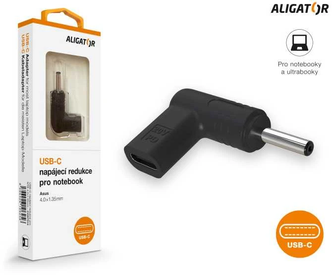 „Aligator“ USB-C maitinimo adapteris, 4,0 x 1,35 mm, skirtas „Asus“ nešiojamiesiems kompiuteriams.