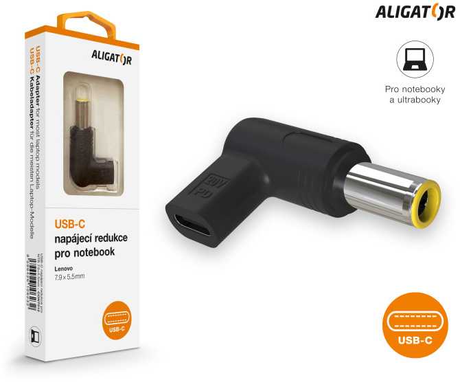 „Aligator“ USB-C maitinimo adapteris, 7,9 x 5,5 mm, skirtas „Lenovo“ nešiojamiesiems kompiuteriams