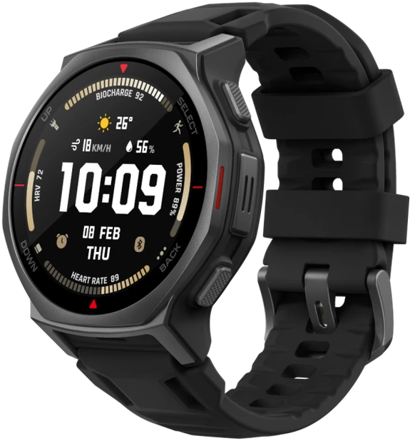 Išmanusis laikrodis „Amazfit T-Rex 3 Pro NFC“, 44 mm su silikoniniu dirželiu, taktinis juodas