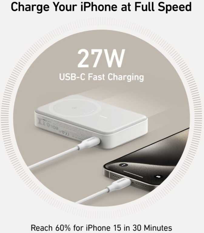 Išorinė Baterija - Anker MagGo 10000mAh 15W, Balta